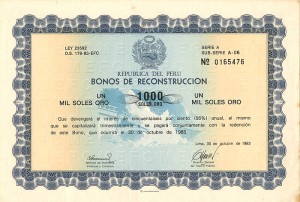Republica Del Peru Bonos De Reconstruccion - 1,000 Soles Ore